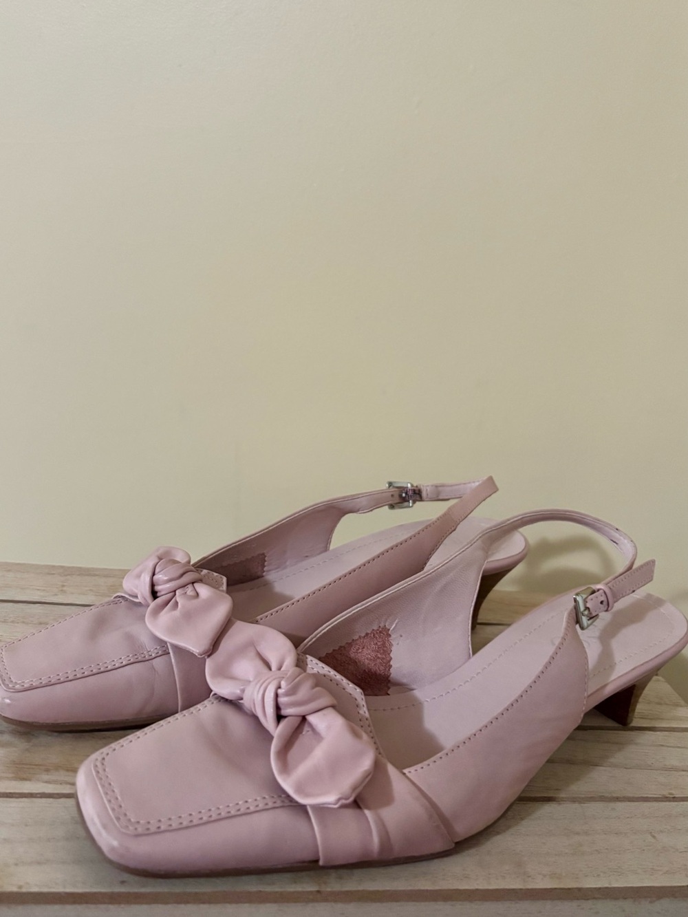Franco Sarto| Pink Leather Bow Slingback Kitten Block Heels Square Toe Sz 6